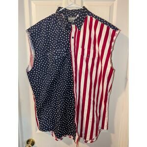 Vintage Roughrider By Circle T Men’s USA Flag Western Shirt Size XL Sleeveless